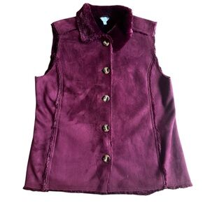 Denver Hayes Faux Suede Button-Up Vest Burgundy Size M • Western Boho Layering